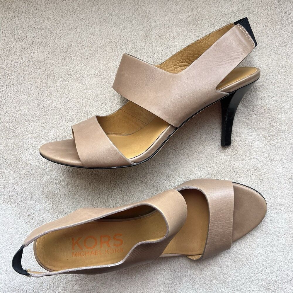 Michael Kors Tan Leather Slingback Heeled Sandal‎ Heels Women 8.5 M Designer - Picture 16 of 16